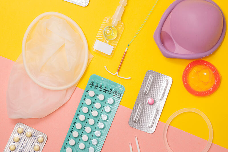 various methods of contraception including birth control pills, IUD, implants, diaphragm, and condom