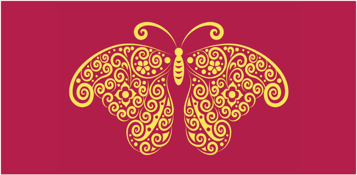 Yellow butterfly design on a magenta background