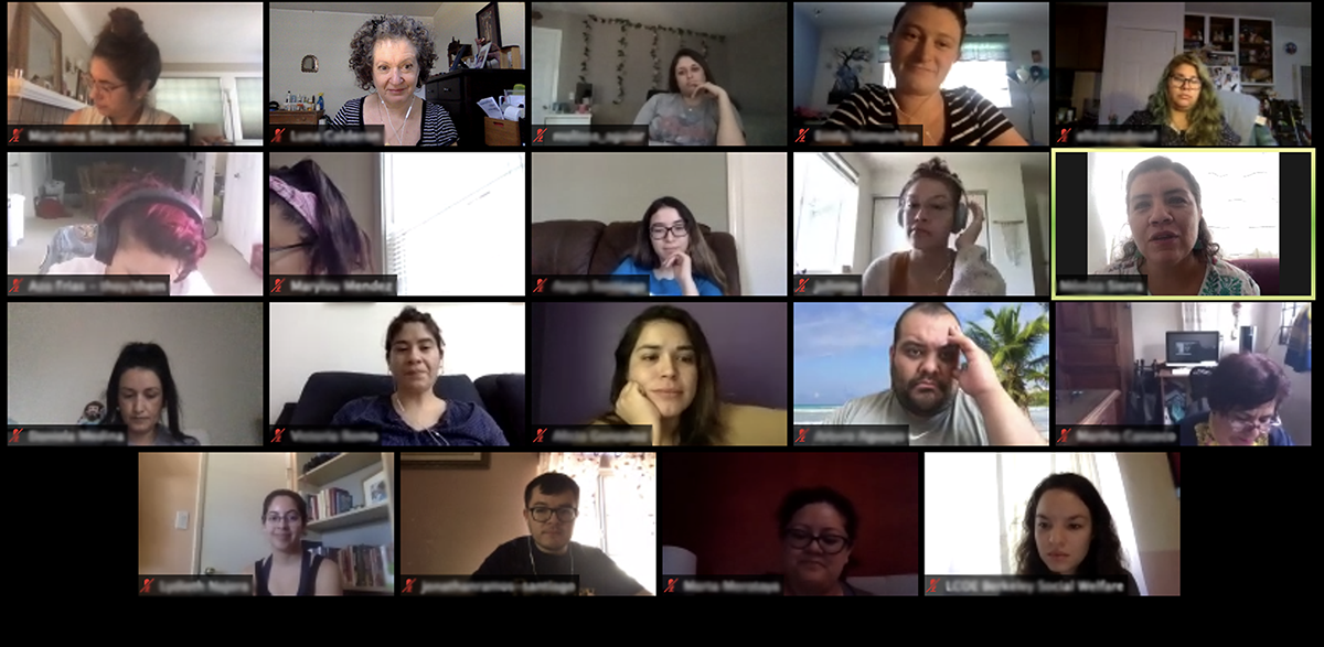 Zoom screenshot of Sin Fronteras students and instructors