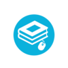 turquoise icon with stack of books and price tag